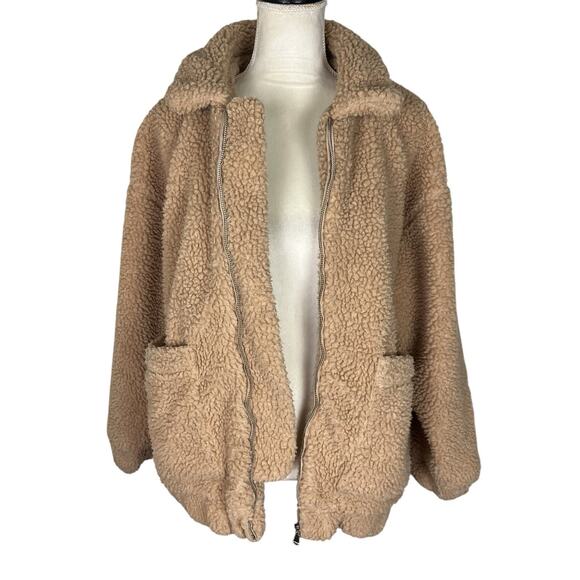 I. AM. GIA Pixie Sherpa Fleece Jacket Oversized Teddy Coat Camel Size Small - Picture 6 of 9
